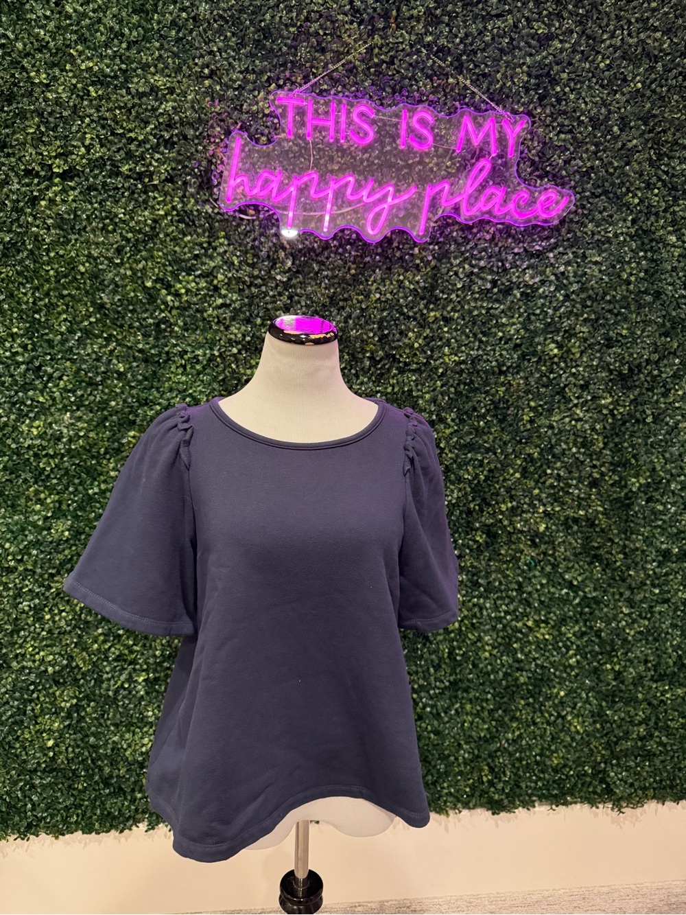 Eri & Ali Navy Short-Sleeve Puff Shoulder Top